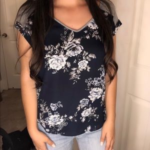 Fortune & Ivy Navy Blue Flower Top